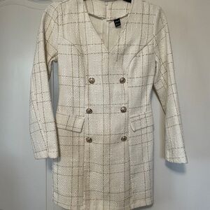 Elegant White Plaid Women's Dress